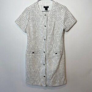 Rachel Zoe Tweed Button Up Mini Dress Womens Size 8 White Short Sleeve NEW
